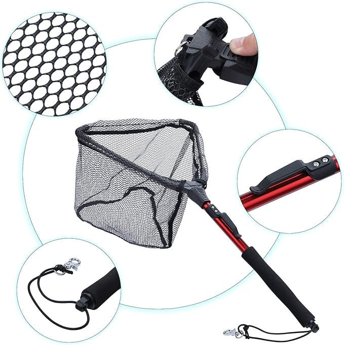 Sougayilang Fishing Net Fish Landing Net, Foldable Collapsible Telescopic Pole with EVA Handle, Durable Nylon Material Mesh, Safe Fish Catching or Releasing