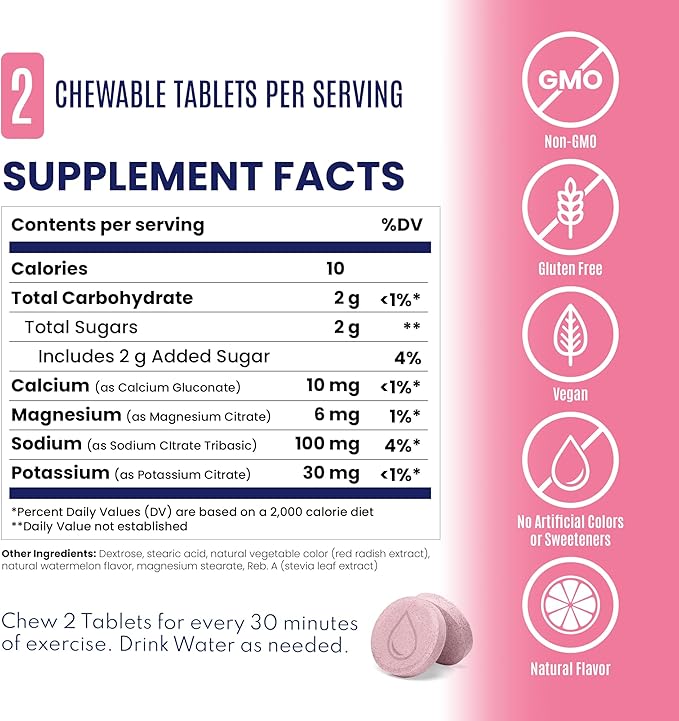 SaltStick Electrolyte FastChews - 120 Watermelon Chewable Tablets - Salt Tablets for Running and Hydration, Electrolyte Chews - 120 Count