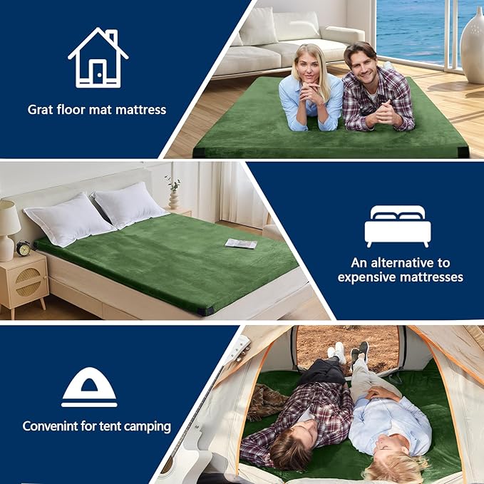 CYMULA Memory Foam Camping Mattress Pad, CertiPUR-US Sleeping Mat, Portable Roll Up Mattress for Adults, Camping Bed Pads for Sleepover, Car Bed with Travel Bag