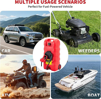 15 Gallon Gas Can, Fuel Transfer Tank, Portable Fuel Tank With Pump, Portable Gasoline Tank On Wheels With Le Fluid Transfer Siphon Pump and 10-Inch Hose, for Cars, Boats, Lawnmowers, ATVs, Tractor