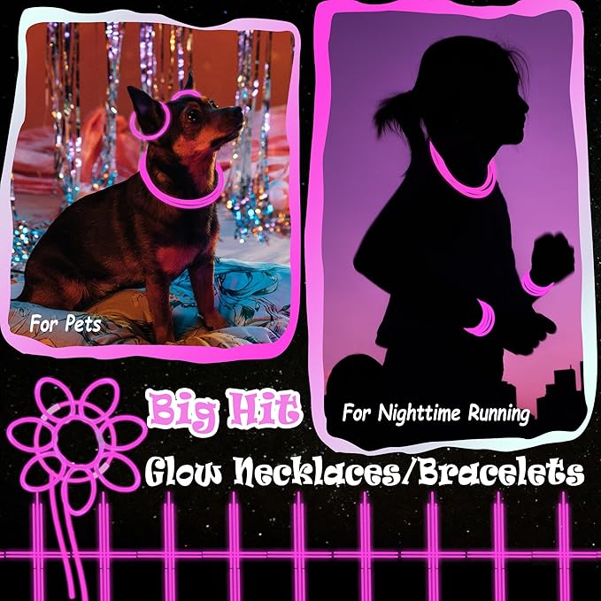 ILHSTY 100 pk 8'' Pink Glow Sticks Glow Necklaces In The Dark Party Favors Supplies Bright GlowSticks Bulk for Birthday Valentine Carnival Christmas Halloween 4th of July Neon Party (Pink*100)