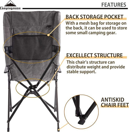 CAMPINGMOON Foldable Cotton Canvas Camping Chair for Campfire High Back Chair Gray F-1001C-H
