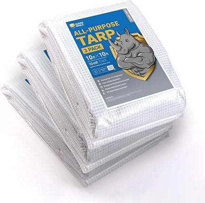 GUARD SHIELD Clear White Tarp Heavy Duty 10x10 Feet Waterproof for Greenhouse Outdoor Garden Poly Cover UV Resistant 3x3 Weave 10mil (3-Pack)