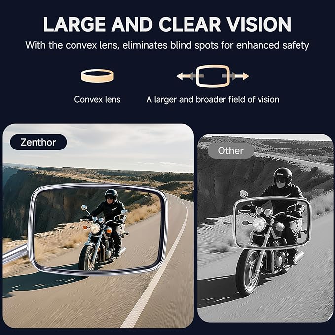 Universal Motorcycle Mirrors - M10 Chrome Rectangle Handlebar Rearview Mirrors Compatible with Honda Shadow MSX125 Kawasaki Vulcan Z900 Suzuki SV650 Volusia