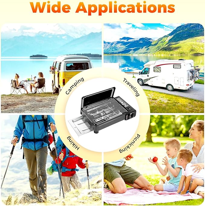 Portable Butane Stove -2 in 1 Compact Gas Grill Stove with Detachable Grate + Carry Case | Dual Fuel Tabletop BBQ for Camping, Korean BBQ, Tailgating | Fast Stainless Steel Outdoor Cooker