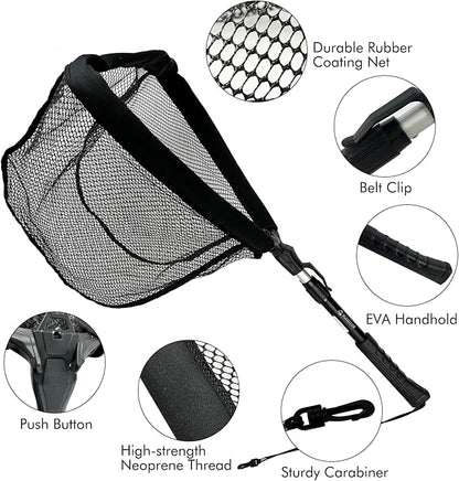 Black Paw Floating Fishing Net - Telescopic Foldable Fish Landing Net with Adjustable Mesh Head, Built in Length Scale