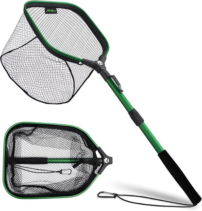 Floating Fishing Net Fish Landing Net, Fishing Nets for Fish, Kayak Fishing Net with Third-gen Upgrade Locking Switch - Lightweight Rubber Coated Fish Net for Easy Catch & Release