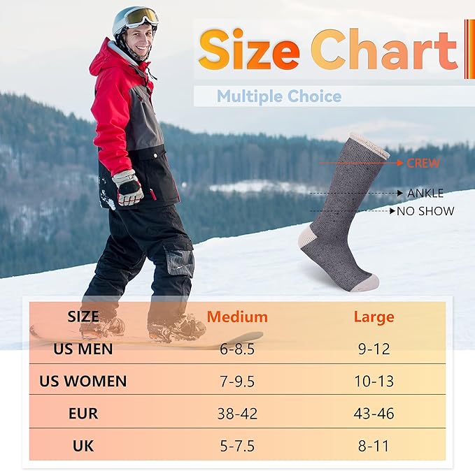 Sunew Warm Thermal Socks 4 Pack, Mens Womens Winter Heated Outdoor Skiing Thermal Socks
