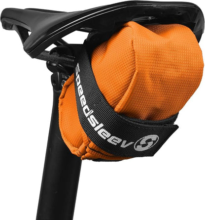 SpeedSleev Ranger Medium Bike Saddle Bag – Compact Under Seat Cycling Pack for Road, Gravel & MTB – Waterproof, Rattle-Free Tool Storage – Lightweight Bike Gear Bag with Safety Strap – Orange