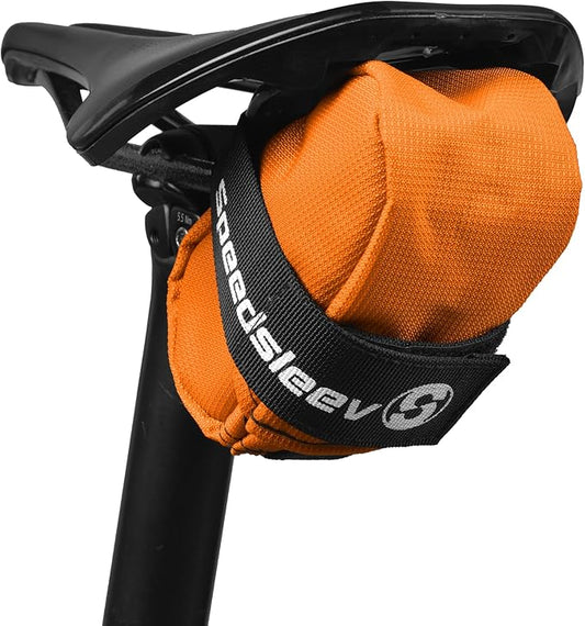 SpeedSleev Ranger Medium Bike Saddle Bag – Compact Under Seat Cycling Pack for Road, Gravel & MTB – Waterproof, Rattle-Free Tool Storage – Lightweight Bike Gear Bag with Safety Strap – Orange