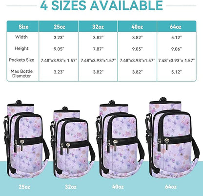 25/32/40/64oz Water Bottle Bag Holder Carrier-Insulated Crossbody Sling Case Sleeve with Strap & Pockets for Men Women Gym Cycling Travel Walking Hiking Camping