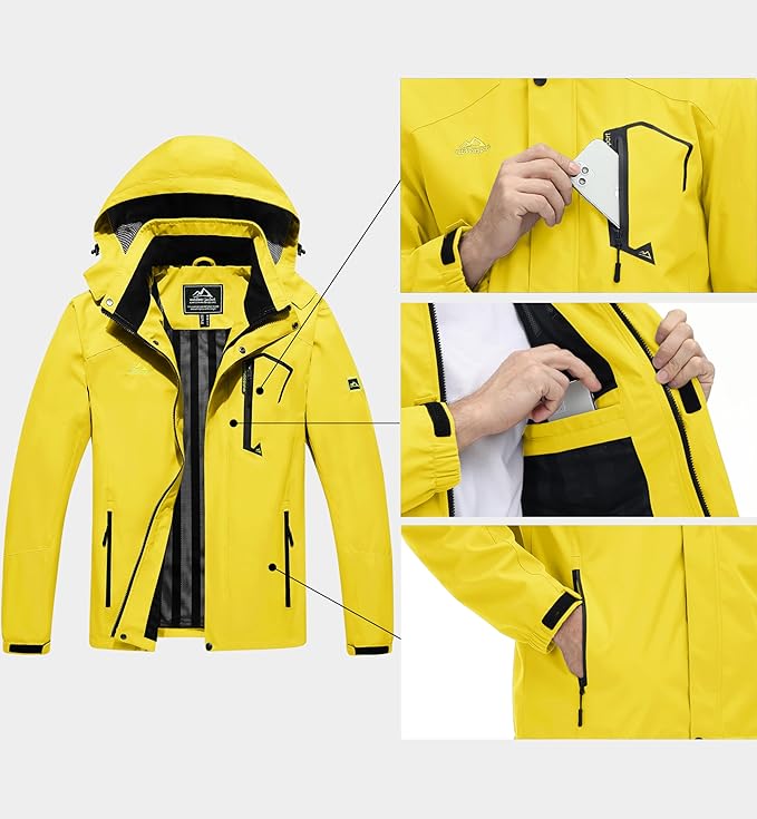 MAGCOMSEN Men's Lightweight Windbreaker Rain Jacket Raincoat with Detachable Hood for Hiking Fishing Activewear