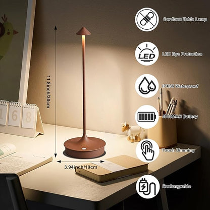 Cordless Table Lamps Rechargeable, LED Desk Lamp 4000mAh Battery Operated Outdoor Waterproof Portable Touch Dimmable Table Light for Patio/Restaurant/Bar/Indoor (Brown-2PC)