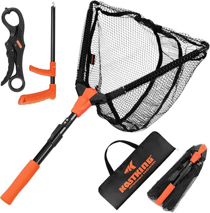 KastKing Pontus Fishing Net, Foldable & Lightweight Landing Net with Built in Length Scale, Strength Aluminum Handle, Fishing Gear and Gift for Men