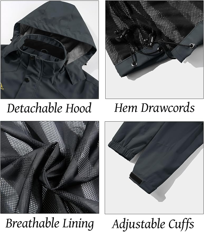 MAGCOMSEN Men's Lightweight Windbreaker Rain Jacket Raincoat with Detachable Hood for Hiking Fishing Activewear