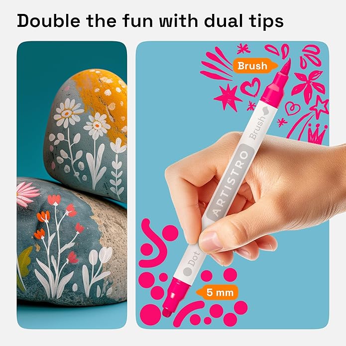ARTISTRO Rock Acrylic Paint Markers - Rock Painting Kit for Arts & Crafts - Dual Tip Acrylic Paint Pens