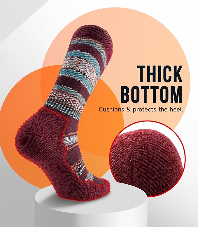 PULIOU Merino Wool Hiking Socks for Men & Women, 3 Pairs Cushioned Moisture Wicking Crew Boot Socks for Work & Outdoors