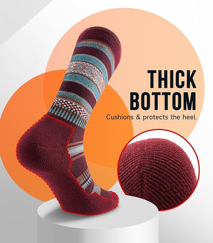 PULIOU Merino Wool Hiking Socks for Men & Women, 3 Pairs Cushioned Moisture Wicking Crew Boot Socks for Work & Outdoors