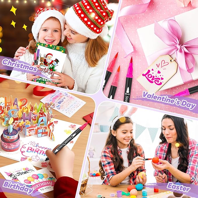 Soucolor Gifts for Women, Gift Baskets for Women Adult, 150 Colors Dual Tip Brush Markers for DIY Journal Kit Coloring Drawing Sketching, Sister Gifts Sets Box for Kids Teens Girls Gift