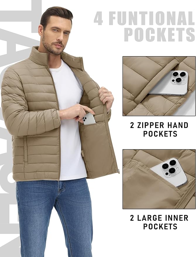 TACVASEN Men's Lightweight Puffer Jacket Winter Quilted Puffy Jackets Warm Water-Resistant Windproof Insulated Coats