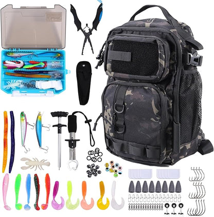 Jaylene 16.5Inch Fishing Backpack with Tackle Boxes, Fishing Backpack with Rod Holder, Waterproof Sling Tackle Bag For Gear With Lures, Pliers, Fish Lip Gripper Gifts for Men