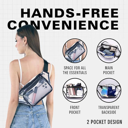 Clear Fanny Pack Belt Bag – Stadium Approved Waist Pack for Men & Women, Crossbody Bum Bag for Travel, Hiking, Running