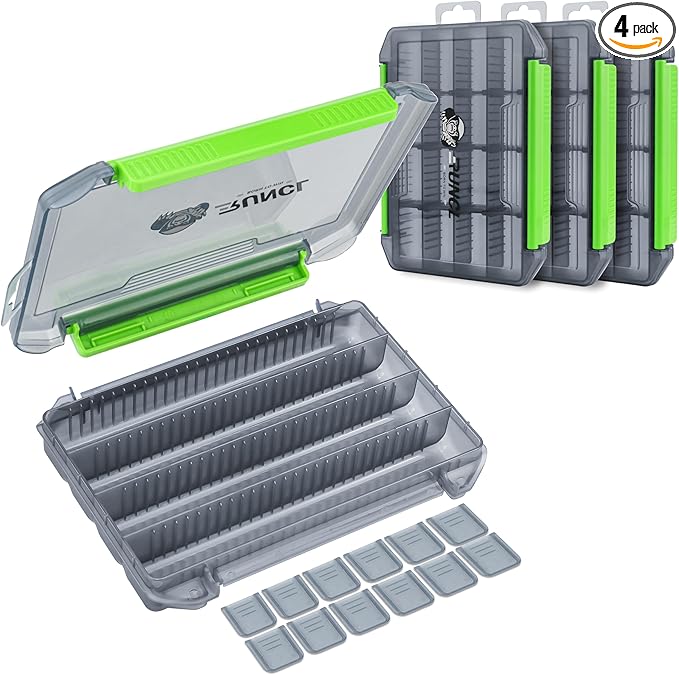 Fishing Tackle Box, Double Buckle Open Tackle Trays, Plastic Storage Parts Box with Removable Dividers for Saltwater, Freshwater, Fly Fishing, Christmas Gifts for Fisher, Dad, 1/2/4 Pack