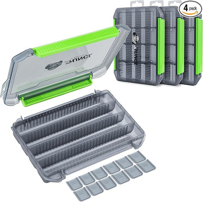 Fishing Tackle Box, Double Buckle Open Tackle Trays, Plastic Storage Parts Box with Removable Dividers for Saltwater, Freshwater, Fly Fishing, Christmas Gifts for Fisher, Dad, 1/2/4 Pack