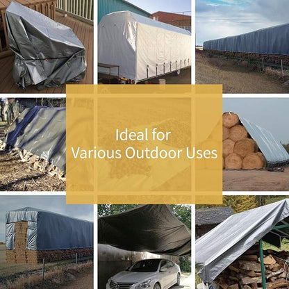 GUARD SHIELD Heavy Duty Tarp 8x10 Feet Silver/Black Multi Purpose Thick Waterproof Poly Tarp Cover 10mil