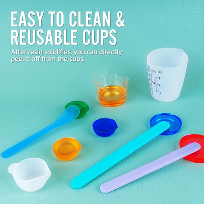 Silicone Resin Mixing Measuring Cups for Resin Supplies, Easy-to-read Marks, 600ml/20oz Bowl, 250&100ml Thickened Reusable Silicone Cups for Epoxy Mixing, with Stir Sticks, Jewelry Making