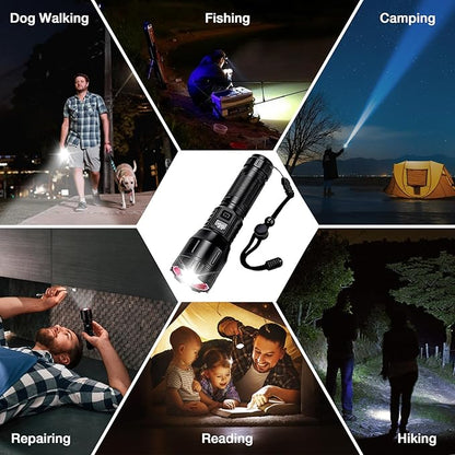 Flashlights Rechargeable High Lumens 2 Packs, 1,500,000L Super bright Handheld Tactical LED Flashlight, Rechargeable Power Flash Light with Type-C, 3 Modes, Zoomable, USB Output for Home, Camping