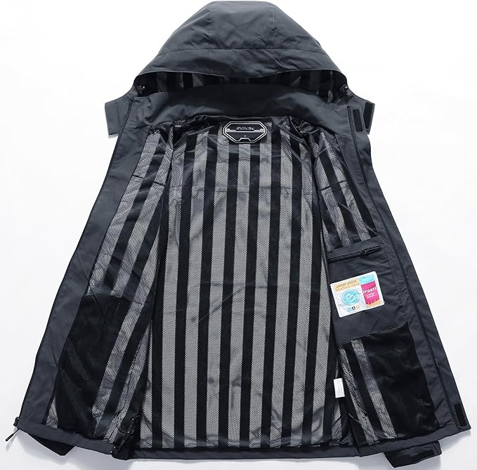 Outdoor Men's Waterproof Raincoat Windbreaker Lightweight Rain Jacket with Detachable Hood