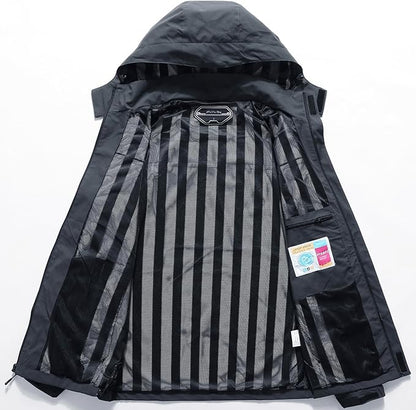 Outdoor Men's Waterproof Raincoat Windbreaker Lightweight Rain Jacket with Detachable Hood