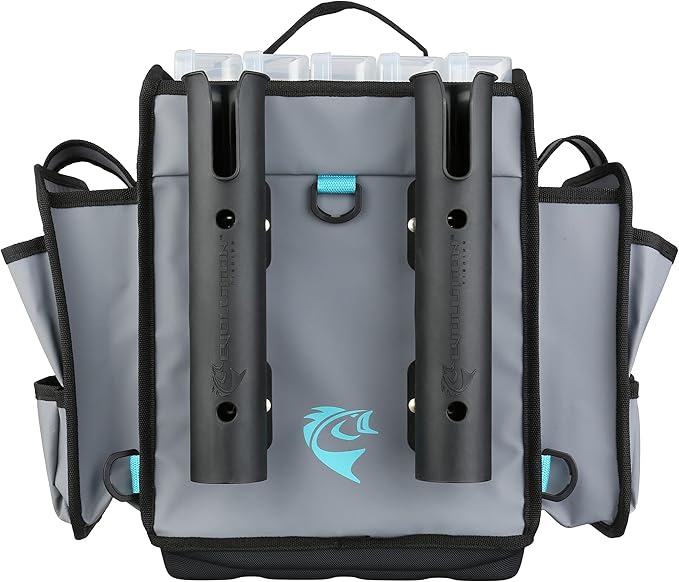 Evolution Fishing Rigger Series Kayak Tackle Bag - 3700 Size, Grey, Zipperless, Heavy Duty Water Resistant Tarpaulin Construction, 2 Rod Holders, Molded Bottom, Tackle Storage