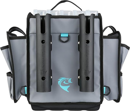 Evolution Fishing Rigger Series Kayak Tackle Bag - 3700 Size, Grey, Zipperless, Heavy Duty Water Resistant Tarpaulin Construction, 2 Rod Holders, Molded Bottom, Tackle Storage