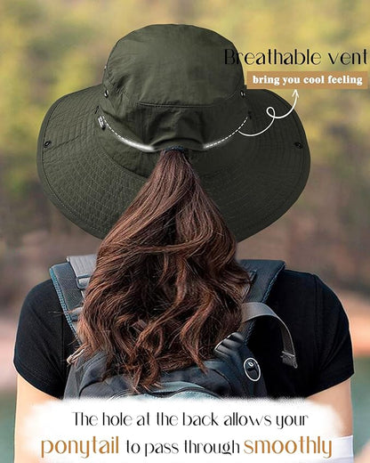 FURTALK Sun Hats for Women Ponytail UPF 50+ Beach Summer Hat Wide Brim Packable Cowboy Hat