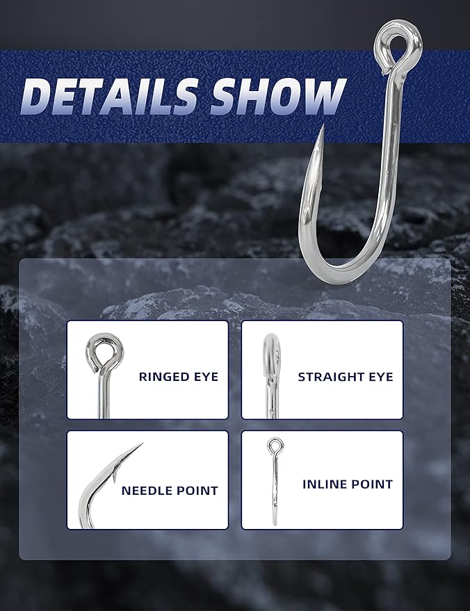 BLUEWING Stainless Steel Live Bait Hooks 10pcs/20pcs Ultra Sharp & Durable for Saltwater & Freshwater Fishing