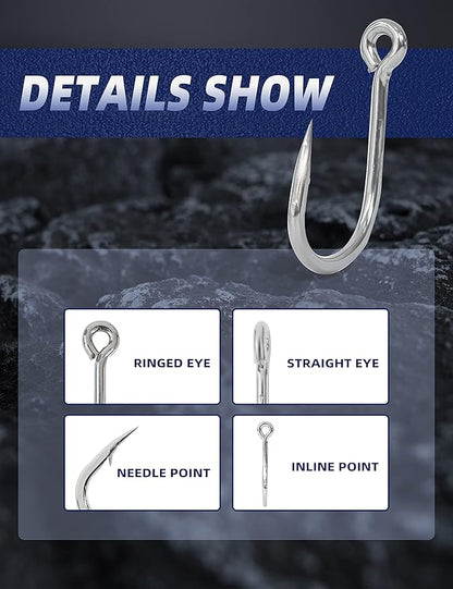BLUEWING Stainless Steel Live Bait Hooks 10pcs/20pcs Ultra Sharp & Durable for Saltwater & Freshwater Fishing