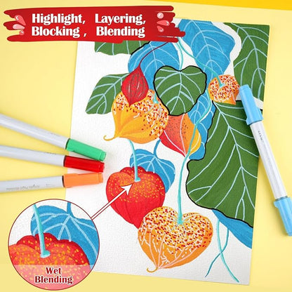 SFAIH Acrylic Paint Creative Markers, 24 Colors Dual Tips Drawing Markers, Ultra-High Coverage, No Bleed Water-Based Ink, Waterproof, Art Supplies for Paper, Fabric, Wood, Ceramic, Glass, Rock, Canvas