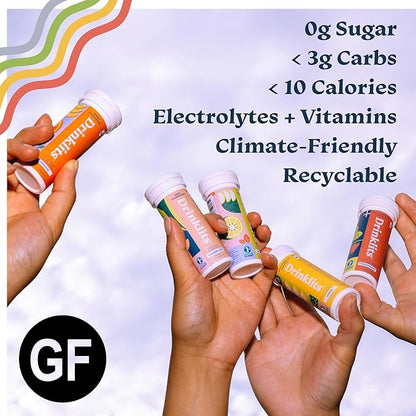 Drinklits Ginger-Lime Electrolyte Hydration & Strawberry Immunity Tablets (2) Tube Combo Pack | Great Taste – Gluten Free – Daily Use | 20 Servings (10 Tablets Per Tube)