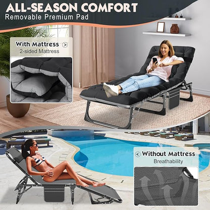 MOPHOTO Folding Lounge Chair 5-Position, Folding Cot, Portable Outdoor Chaise Lounge Chair for Sun Tanning, Perfect for Pool Beach Patio Sunbathing