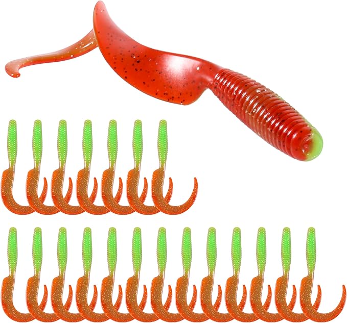 Curly Style Tail Worms Fishing Lures – Realistic Wavy Tail Soft Bait Grub Swimbaits for Saltwater & Freshwater Fishing, Available in 4 Inch & 6 Inch, Perfect for Bass, Trout, Crappie, & More