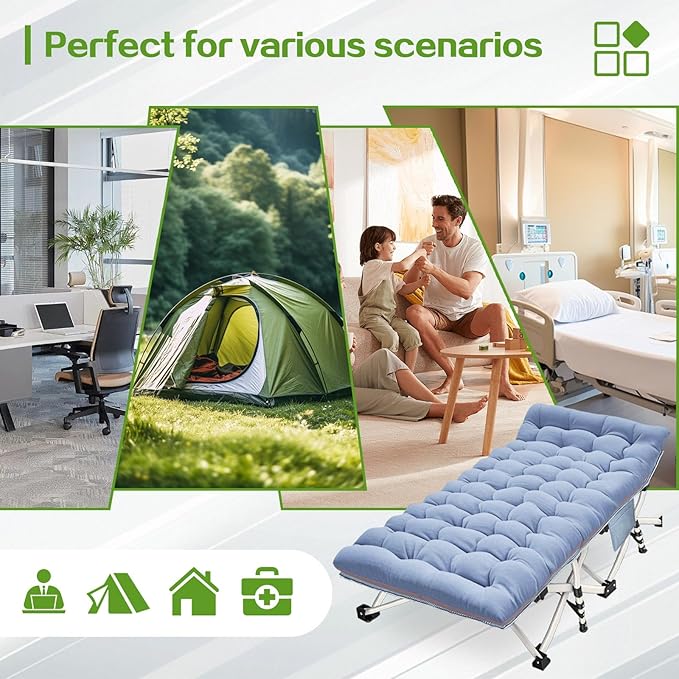 Oversize Cots 2 Pack XXL Camping Cots with Mattress Extra Large Folding Bed Heavy Duty Comfortable Cots for Sleeping Guest Bed Includ Carry Bag Easy to Set Up Home Outdoor Indoor Vacation