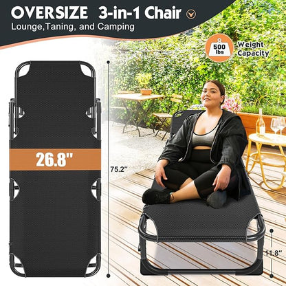 MOPHOTO Folding Lounge Chair 5-Position, Folding Cot, Portable Outdoor Chaise Lounge Chair for Sun Tanning, Perfect for Pool Beach Patio Sunbathing