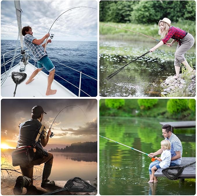 Fishing Net with Handle, Telescoping & Folding Fish Net for Easy Transport & Storage, Durable Freshwater & Saltwater Fishing Gear for Kids & Adults, Compact & Portable Design