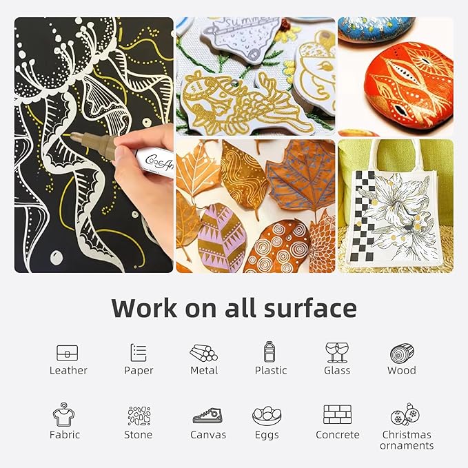 Paint Markers Paint Pens, Set of 2 Gold Oil Based Permanent Markers for Rock Painting, Metal,Glass,Ceramic,Wood,Canvas DIY Crafts Art Project (Gold,2 Pack)