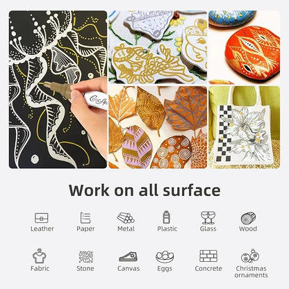 Paint Markers Paint Pens, Set of 2 Gold Oil Based Permanent Markers for Rock Painting, Metal,Glass,Ceramic,Wood,Canvas DIY Crafts Art Project (Gold,2 Pack)