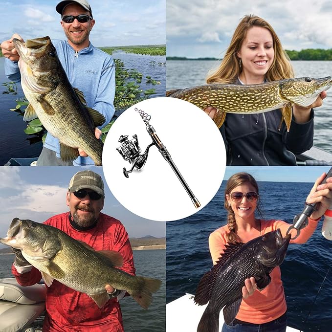 ShinePick Fishing Rod Kit, Telescopic Fishing Pole and Reel Combo Full Kit with Line Lures Hooks Carrier Bag for Travel Saltwater Freshwater Boat Fishing Beginners