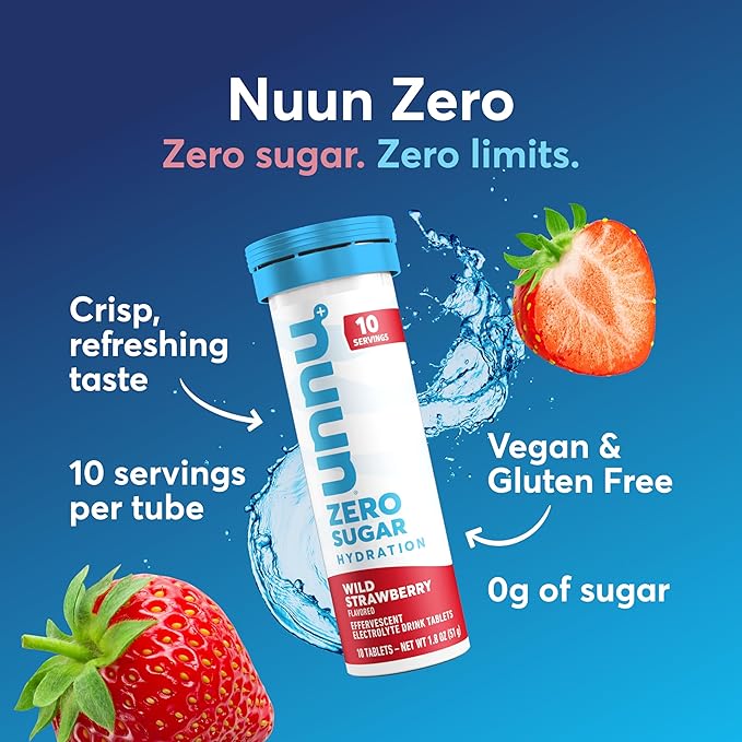 Nuun Zero Sugar Hydration Electrolyte Tablets - Sodium, Potassium, Chloride, Calcium, Magnesium, Light & Delicious Fruit Flavors, No Sugar, Gluten Free, Vegan, Wild Strawberry (80 Total Servings)