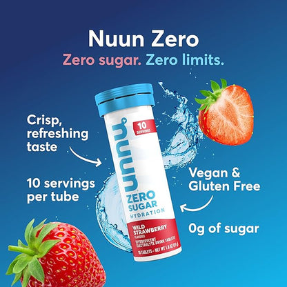 Nuun Zero Sugar Hydration Electrolyte Tablets - Sodium, Potassium, Chloride, Calcium, Magnesium, Light & Delicious Fruit Flavors, No Sugar, Gluten Free, Vegan, Wild Strawberry (80 Total Servings)
